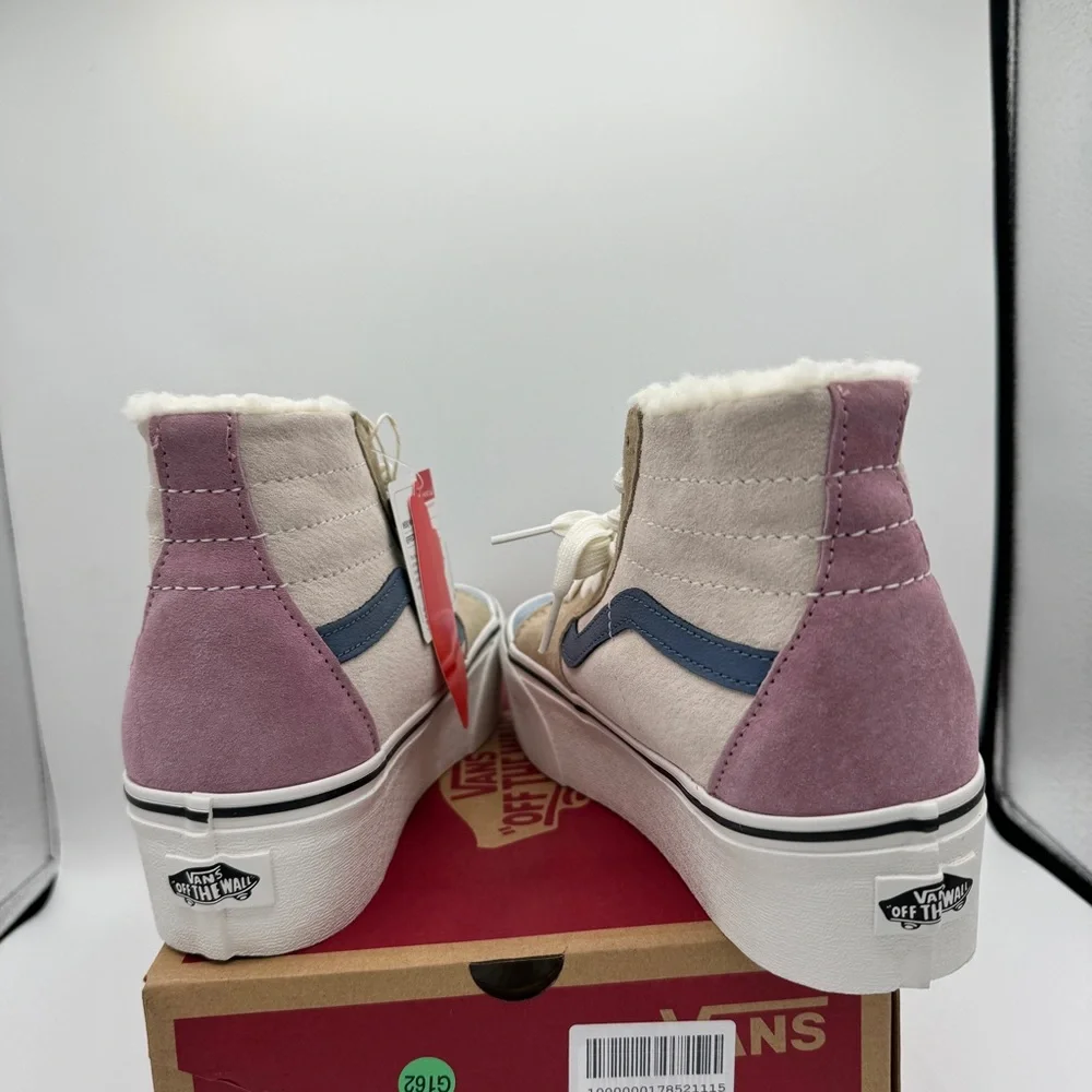 NWT Vans Sk8 Hi Pig Suede Multi Sherpa platform sneakers pink blue tan unisex - Picture 15 of 15